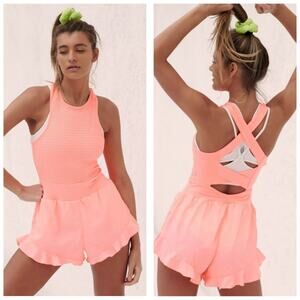 Free People Breathless Shortsie Romper Size Small Neon Pink Workout Preppy